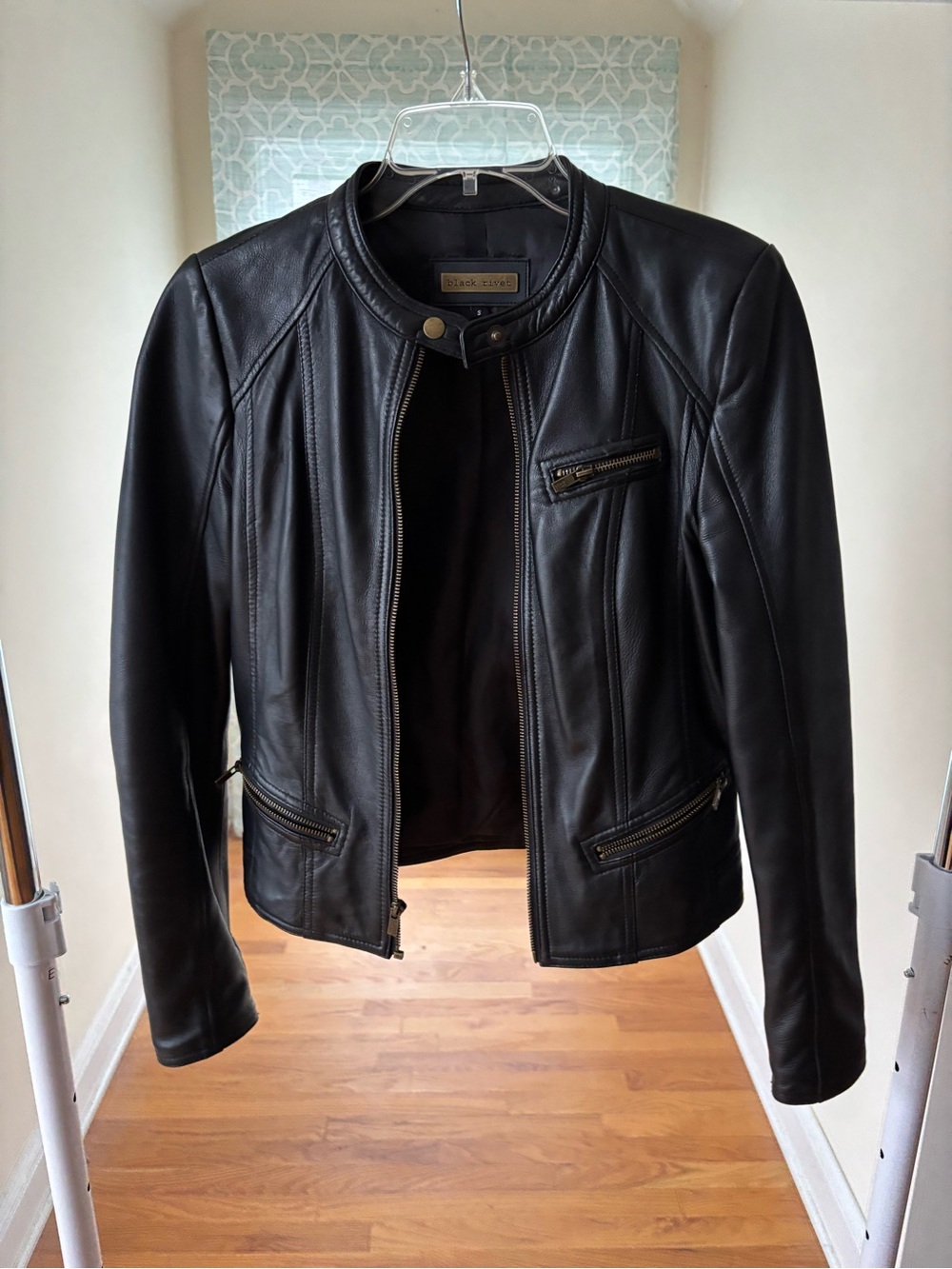 Black Rivet Black Faux Leather Moto Jacket with Zip Details